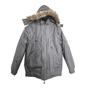 ZIPP‎ Mens Winter Parka Jacket Fur Hood Lined Pockets Warm Gray Size XL